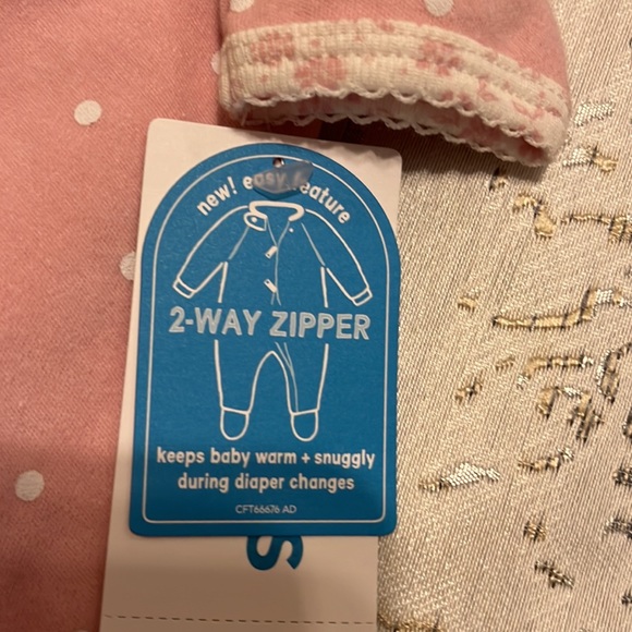 2 Carters pink and white heart long sleeve footie 2 way zip 100% cotton 6 m - Picture 6 of 8